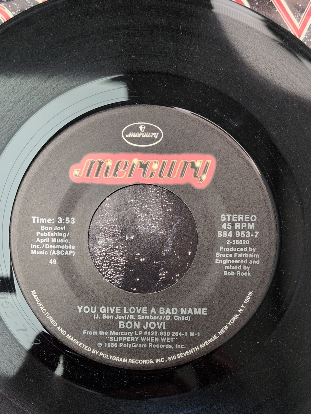 Bon Jovi "You Give Love a Bad Name" 45 Record